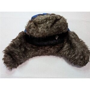 True Gear North Trapper Hat Mens OSFM Blue Black Good Buffalo Plaid Faux Fur